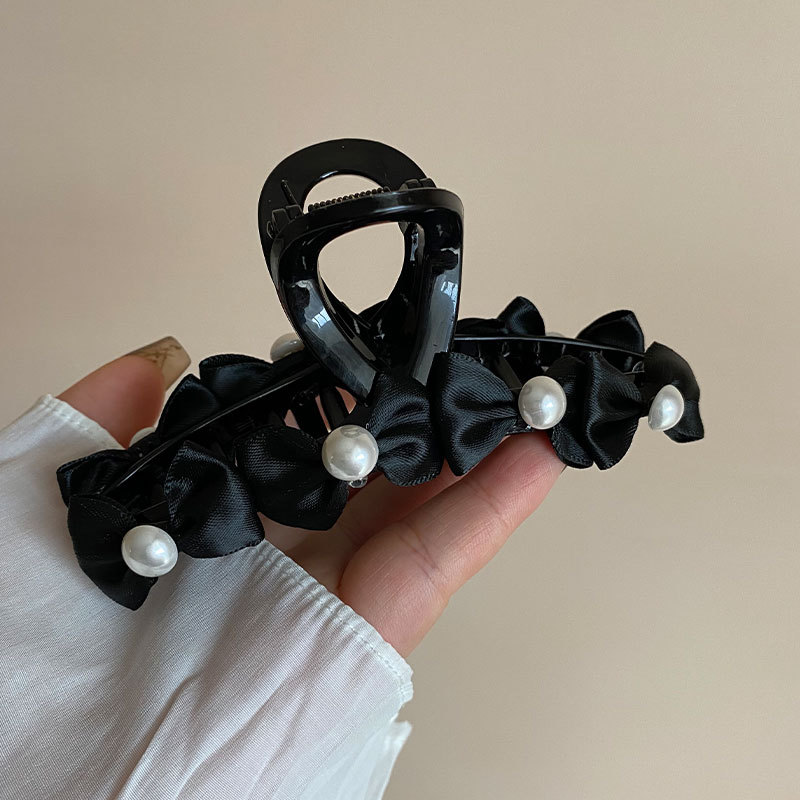 Koreanische Perle Satin Schleife Greifer Clip Hochwertige Haarnadel Hinterkopf All-Match Hepburn Elegante Neue Hai Clip_voghion.com