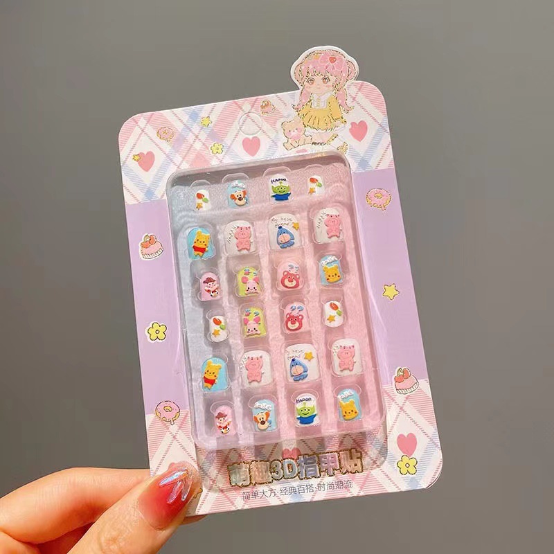3D Niños Nail Stick Set Regalo de cumpleaños dibujos animados impermeables tridimensionales parches de manicuría autoadhesivos desmontables