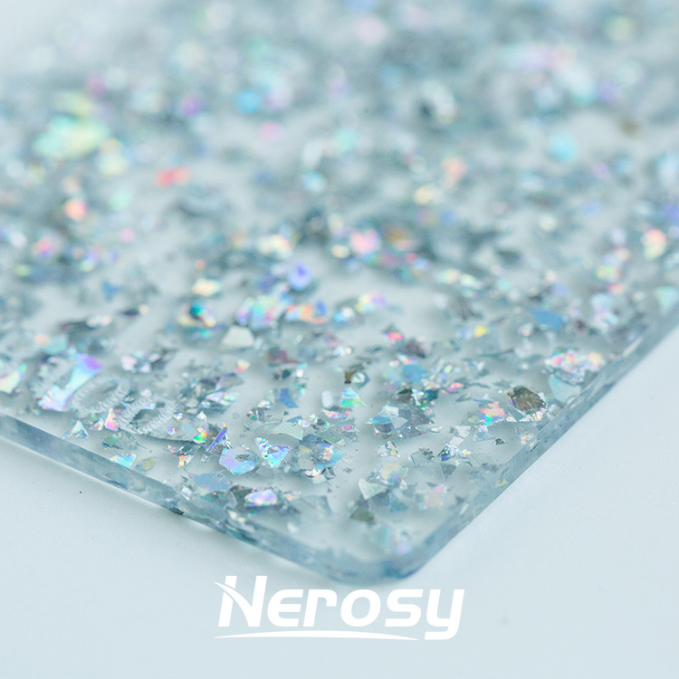 透明镭射银闪粉亚克力板 亮片pmma板钥匙扣车载杯垫相框材料批发