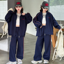 女童套装秋季2025新款儿童装洋气休闲运动夹绳绣花针织外套两件套