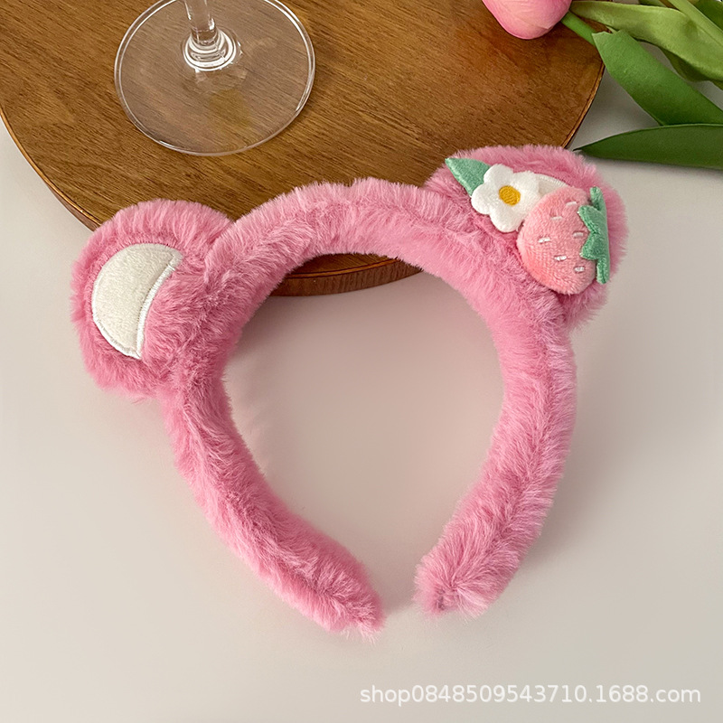 Diadema rosa flor fresa oso