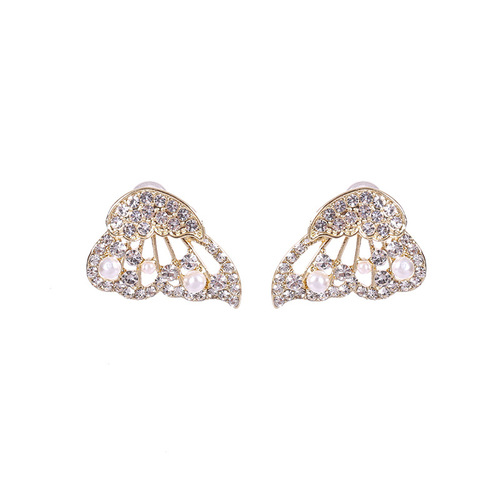 S925 Silver Needle Korean New Personality Butterfly Pearl Earrings High-End Full Diamond Light Luxury Elegant Earrings for Women
