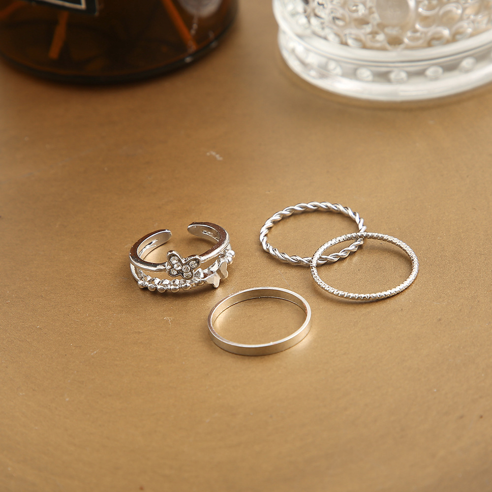 Simple Style Butterfly Alloy Plating Rhinestone Rings 1 Piece