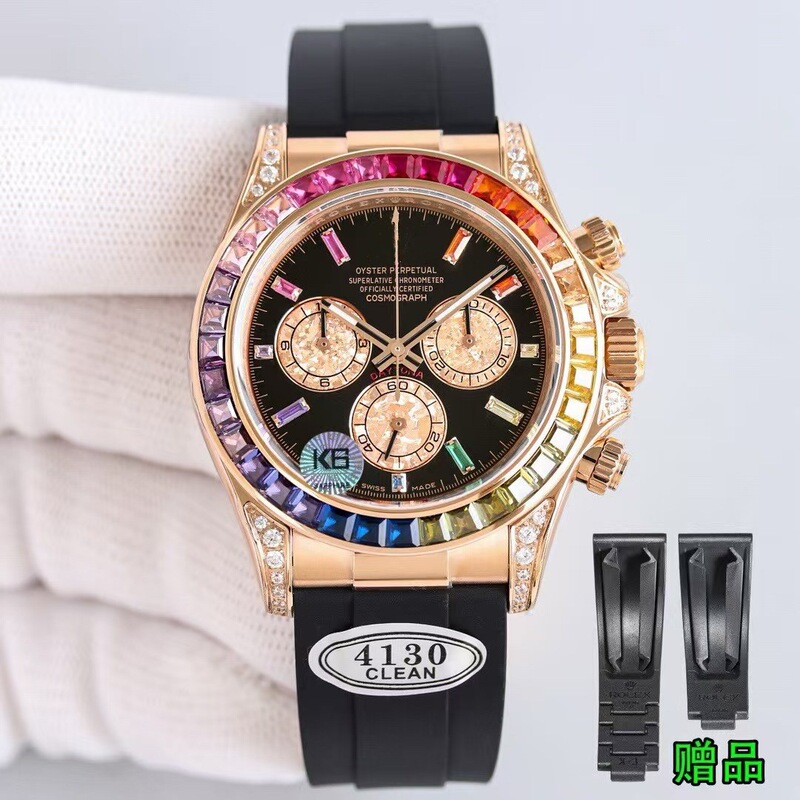 Cross-border direct sales from manufacturer: Rainbow Daytona full-diamond automatic mechanical tape fashion men's waterproof chronograph watch Cross-border direct sales from manufacturer: Rainbow Daytona full-diamond automatic mechanical tape fashion men's waterproof chronograph watch