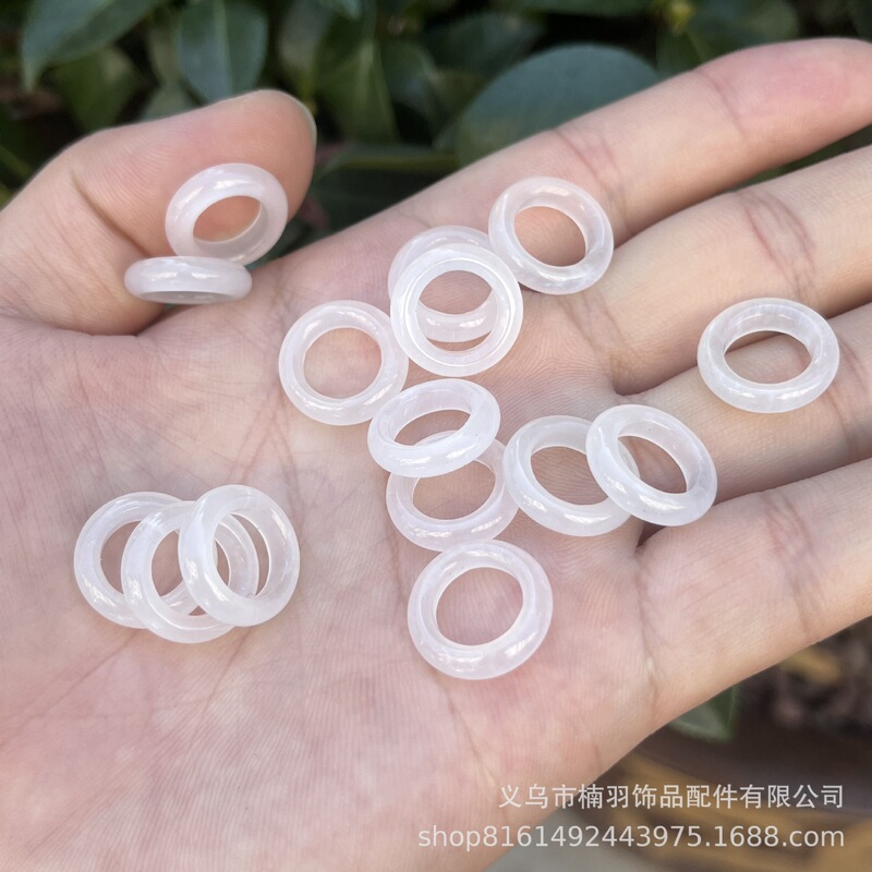 批发 天然白玉髓粉水晶跑环圆环指环扣子手链项链配饰diy饰品配件|undefined