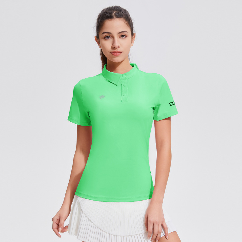 Polo de golf de mujer cuello en forma de manga corta acondicionamiento físico rápido secado deporte al aire libre diseño de béisbol nicho verano