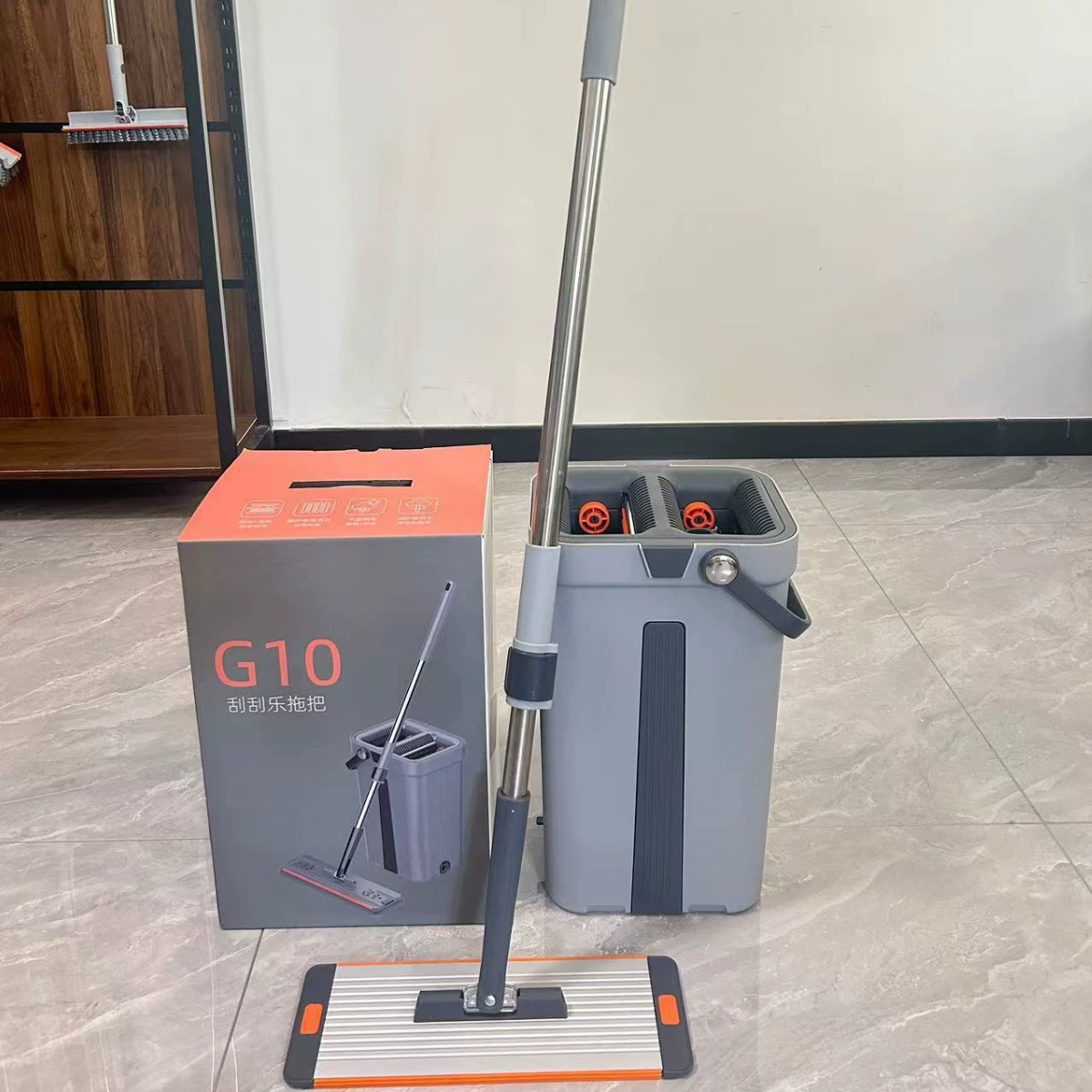 Новая утолщенная модель 2024 года: роликовая щетка для уборки, двойное применение для влажной и сухой уборки, ведро для швабры с функцией самоотжима.