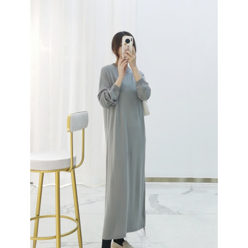 Spring and Autumn New 16-stitch Worsted Wool Knitwear Korean-style Round Neck Simple Slim-fit Hidden Flesh Dress Sweater for Women Spring and Autumn New 16-stitch Worsted Wool Knitwear Korean-style Round Neck Simple Slim-fit Hidden Flesh Dress Sweater for Women