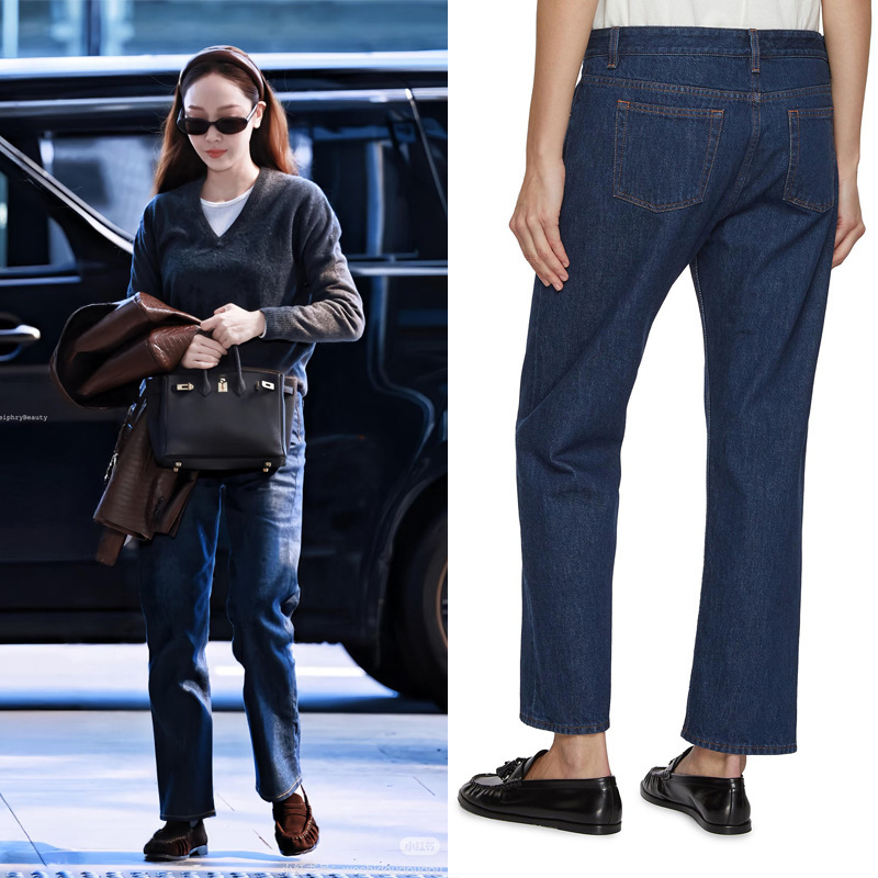 2026 New European and American Style the Jung Sooyeon Same Style Mid-Low Waist Dark Blue Non-Fading Straight-Leg Cropped Jeans 2026 New European and American Style the Jung Sooyeon Same Style Mid-Low Waist Dark Blue Non-Fading Straight-Leg Cropped Jeans