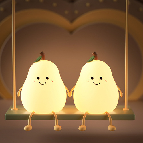 Creative and interesting fruit indistinguishable pear sleep lamp USB charging color changing silicone lamp LED soft light eye protection timer lamp