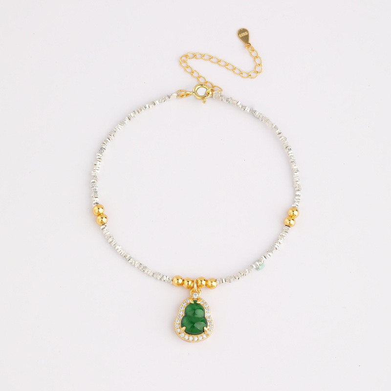 Material peligroso natural calabaza de jade diseño de plata rota pulsera plata esterlina s925 joyería exquisita de alta calidad fábrica al por mayor