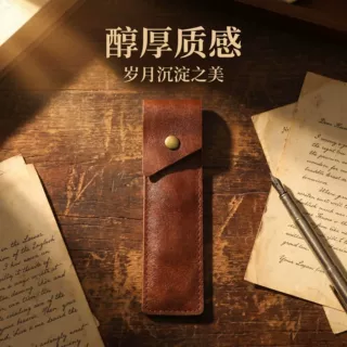 PU商务签字笔袋复古手工擦色褶皱保护袋中性铅笔桌面收纳袋
