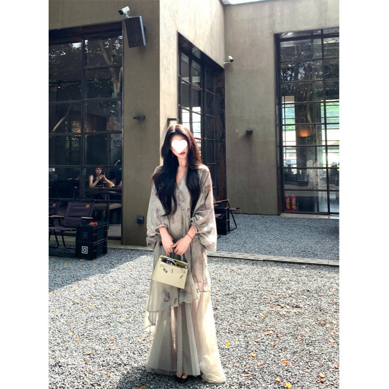 JUEMEI |2025巨好看的夏装薄纱连衣裙女宴会新中式禅意风长裙子|undefined