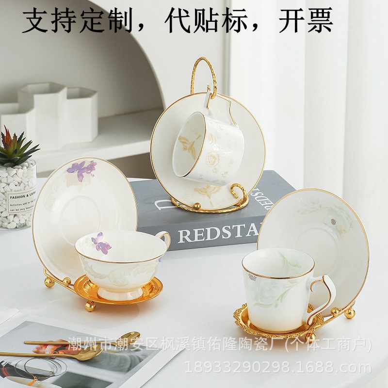 Taza de pájaro, taza de café, rack de almacenamiento, cesto de hierro forjado dorado, rack de drenaje, rack de plato de taza, taza de exhibición