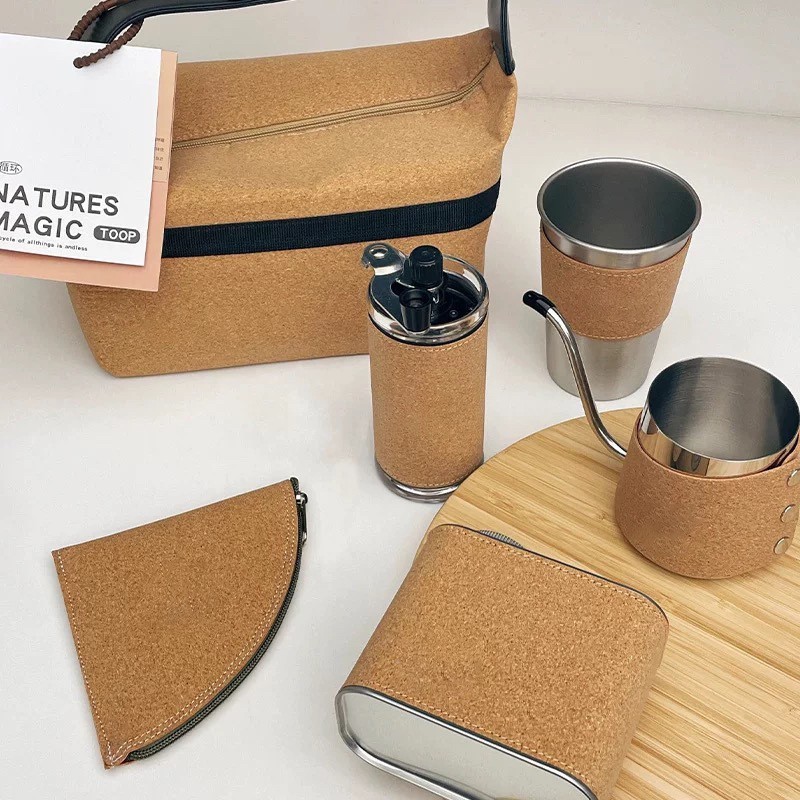 Conjunto de café de lavado a mano portátil agitado molinillo de frijoles caja de regalo utensilios de café de usuario doméstico bolsa de corcho de molas de café