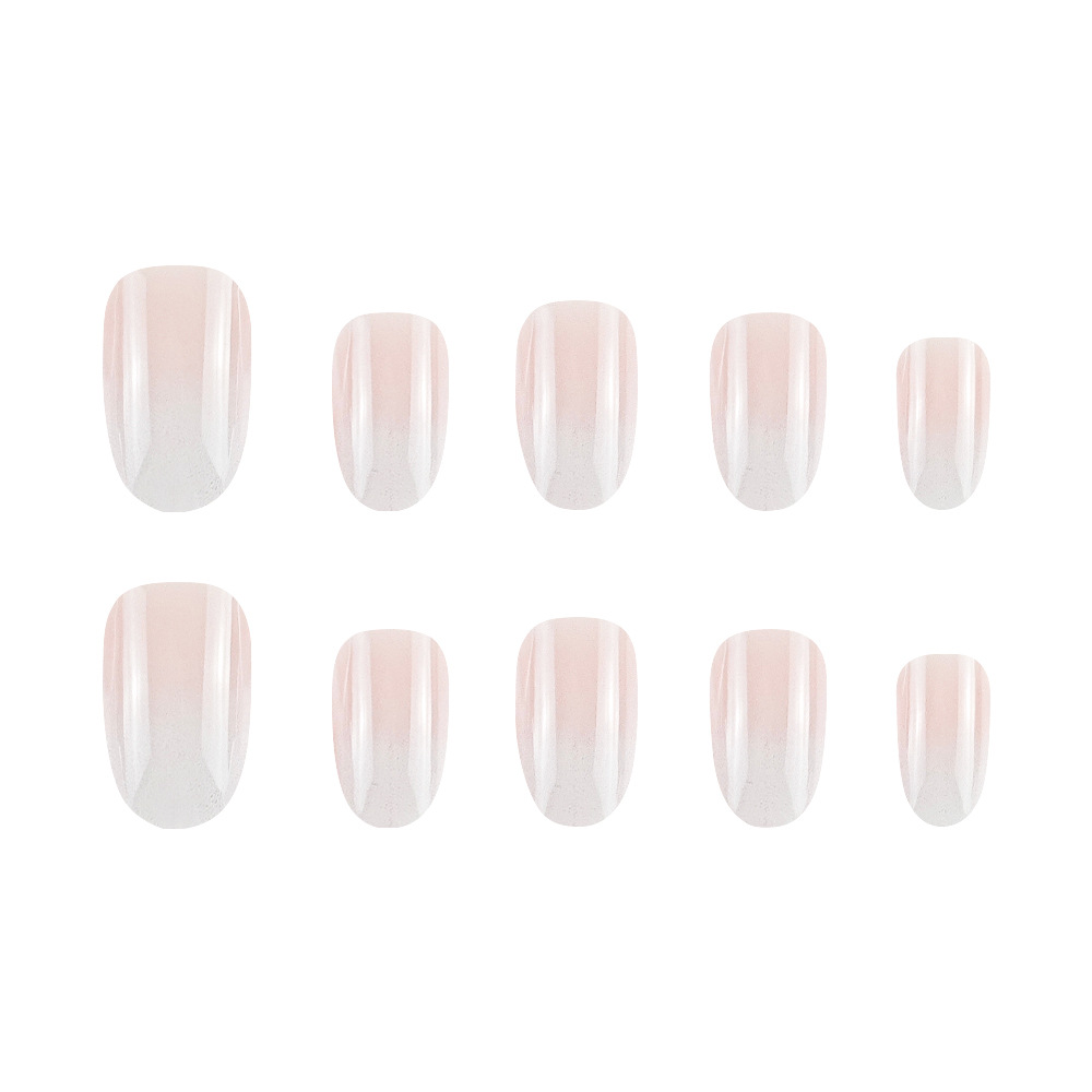 Moda rosa y blanca gradiente arte de uñas corto 24 piezas parche de uñas terminado suave y dulce