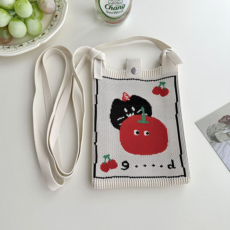 Nuevo diseño de nicho, mini bolso de teléfono móvil de punto de dibujos animados lindo, todo fósforo, pequeño bolso cuadrado de mensajero de viajero portátil pequeño