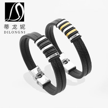 亚马逊跨境简约个性铁圈皮革手环 不锈钢饰品 欧美小众不规则手绳