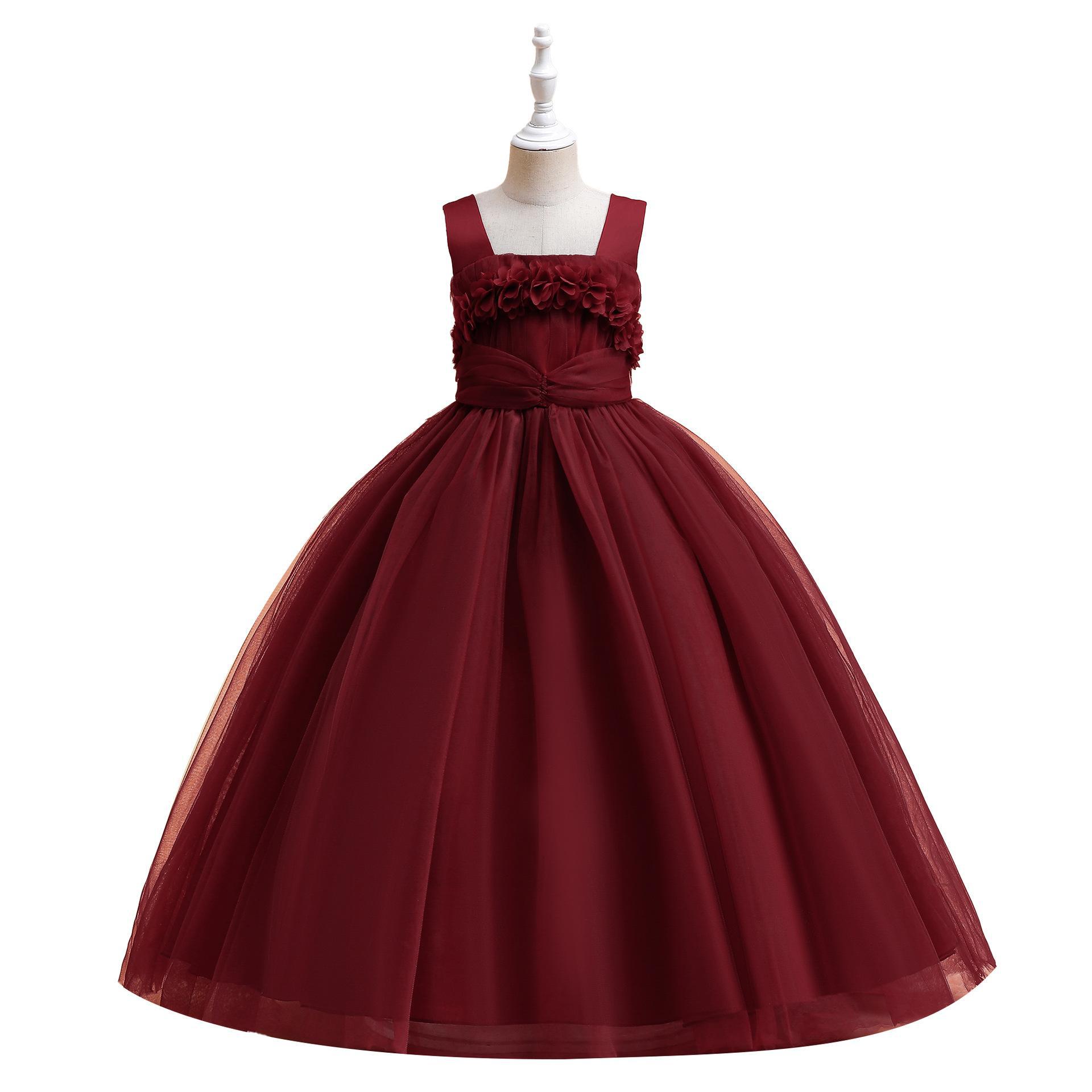 Vestido transfronterizo de los nuevos niños vestido tridimensional flor piano rendimiento vestido niña de las flores boda mullido hilado vestido largo