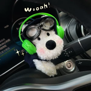 Plush West Highland Terrier Puppy Car Dashboard Decoration Car Toy Wiper Steering Light New Year Car Interior Ornament