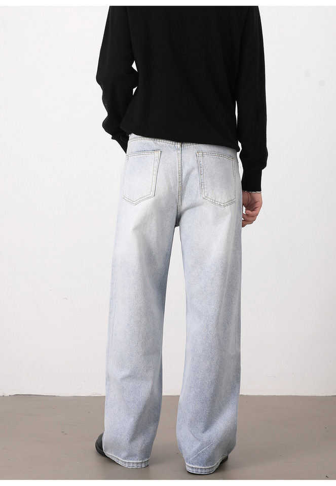 Quần jeans nam ống rộng dáng suông giặt mài họa tiết vẩy mực — Màu xanh dương chi tiết 12