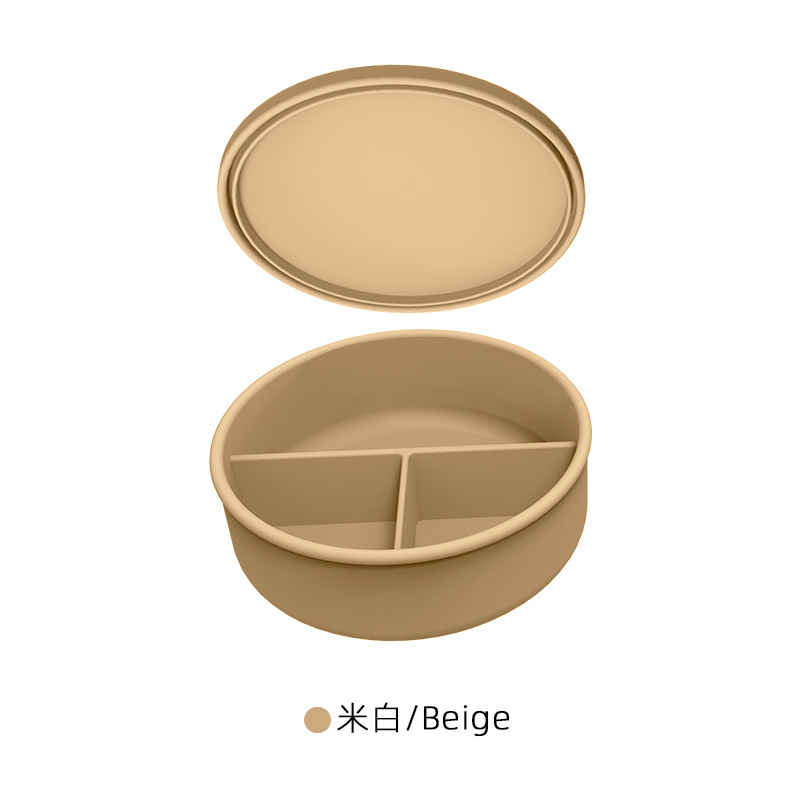 Fiambrera de silicona redonda con tapa de tres puntos, caja de conservación de alimentos, caja de almuerzo con calefacción en horno microondas, caja de almuerzo de silicona