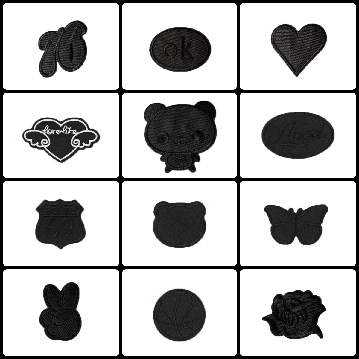 黑色刺绣自粘贴补丁贴徽章无痕图案刺绣羽绒服大号修复修补装饰贴