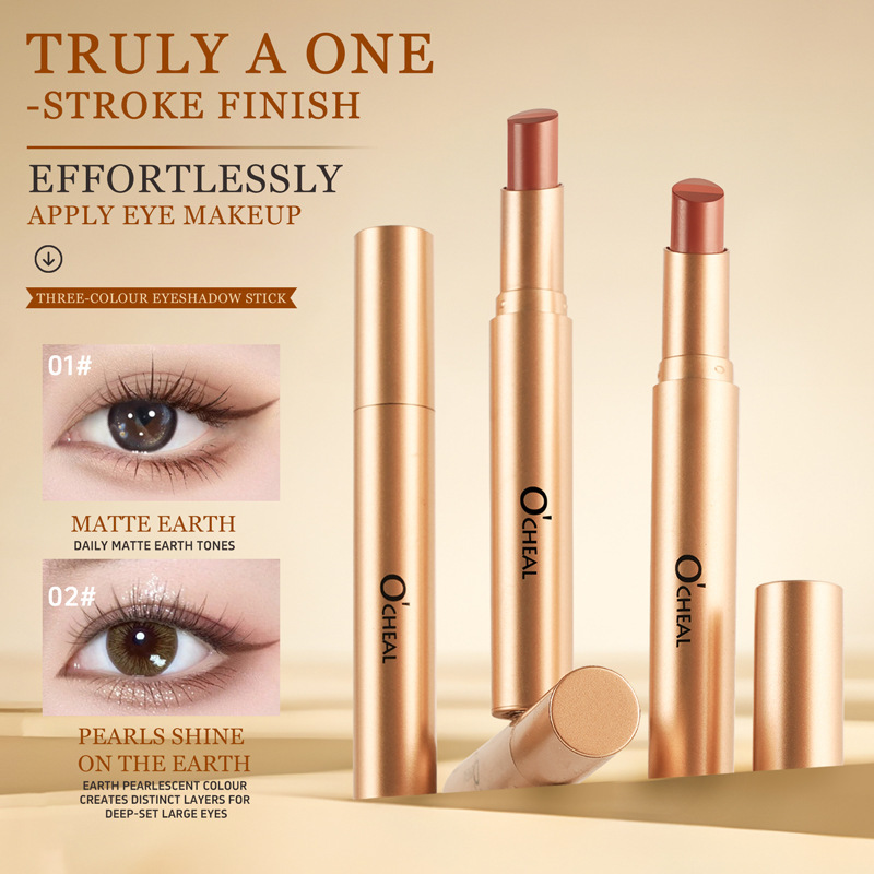 O'Cheal Three-Color Eyeshadow Stick, Fine Gradient Glitter, Easy-To-Use for Beginners, Long-Lasting Highlighter, Beauty Makeup for Women, Cross-Border Cosmetics