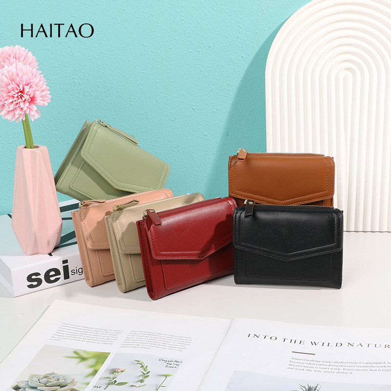 Cartera Corta para Mujer, Diseño Transfronterizo 2025, Color Sólido, Elegante y de Alta Gama, Fabricada en PU, con Cierre, Plegable, con Tarjetero, Pequeña