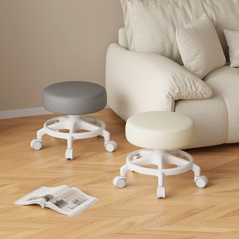 Swivel Small Stool for Home Use, Children's Toddler Round Stool, Beauty Seam Pedicure Low Stool, Living Room Silent Backrest Shoe-Changing Stool