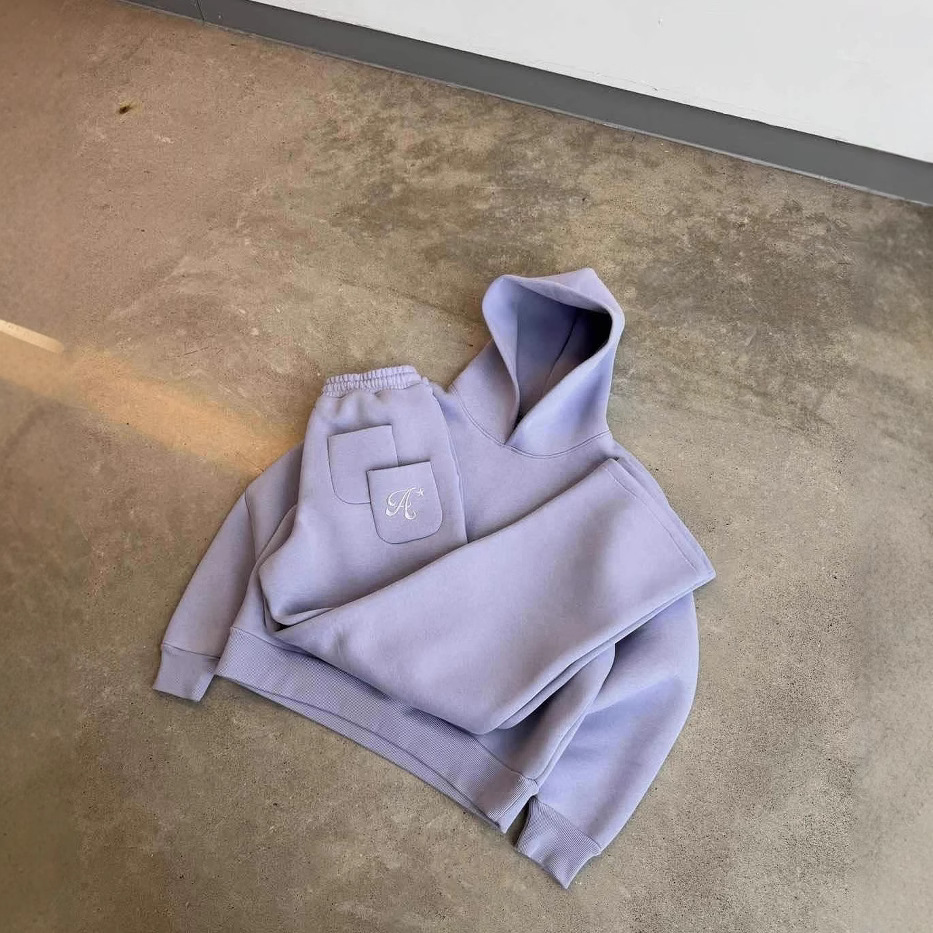 Sudadera con capucha de moda de pareja simple casual transfronteriza europea y americana, suéter suelto de color sólido, pantalones de suéter, juego AliExpress