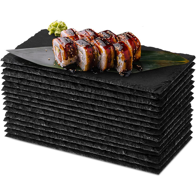 Japanese Style 20*10cm Black Slate Sushi Tempura Western Restaurant Hotel Dinner Plate Stone Tray Japanese Style 20*10cm Black Slate Sushi Tempura Western Restaurant Hotel Dinner Plate Stone Tray