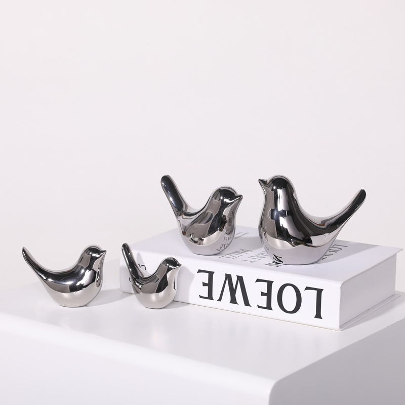 Luz de lujo galvanoplastia plata cerámica artesanía pájaro decoración del Gabinete vino Mesa mini suave Accesorios