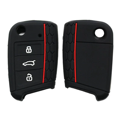 Applicable to Volkswagen Golf 7 New Tiguan Lingdu Skoda Silicone Key Case Silicone Car Key Case (Static Rod/Key Bag) - black-red-lines
