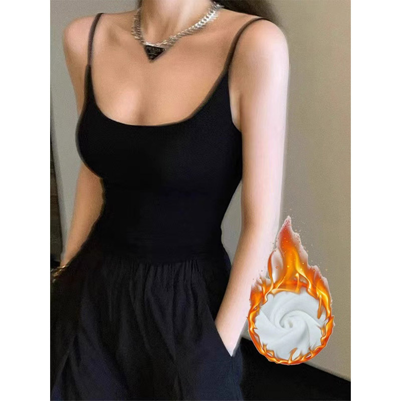 American Style Velvet Thickeneded Small Camisole for Women 2023 New Bottoming with One-Piece Velvet Warm Top with Chest Pad