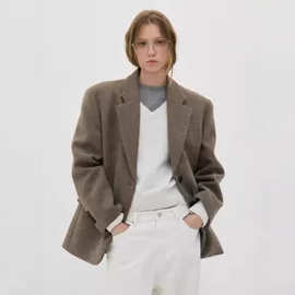 LOW CLA**IC 羊毛西装外套女秋冬新款复古直筒两粒扣通勤毛呢大衣