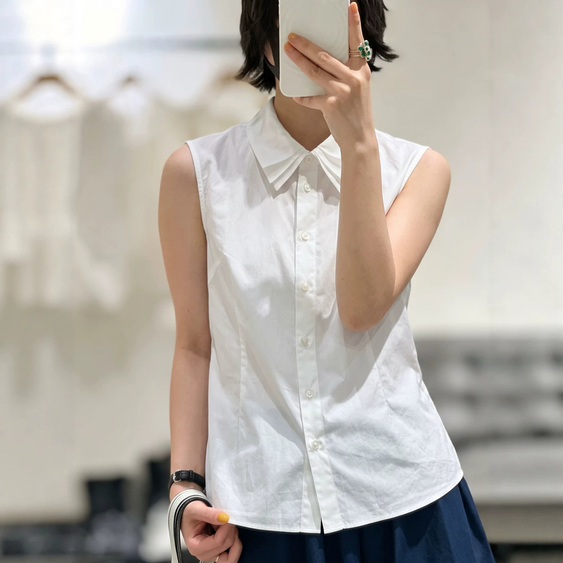High-count cotton with silk organza collar, three-layer collar, subtle design, single-breasted, white, versatile autumn shirt vest High-count cotton with silk organza collar, three-layer collar, subtle design, single-breasted, white, versatile autumn shirt vest