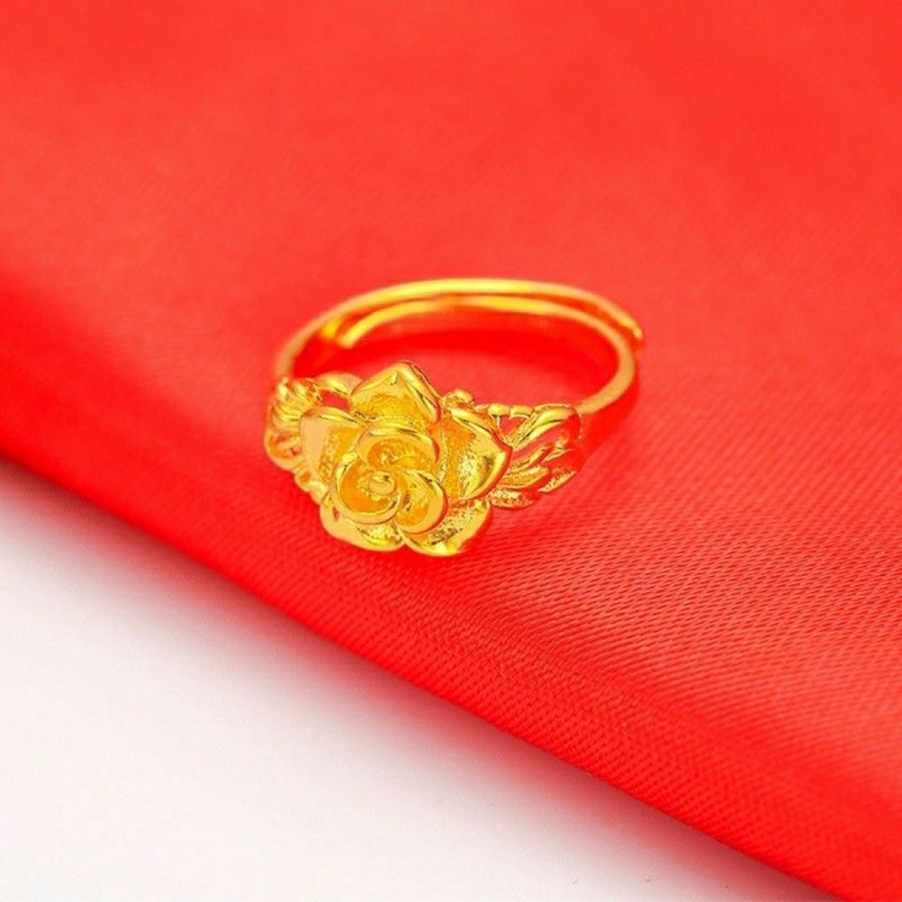 (2개) 오픈 컷 황동 금도금 반지 베트남 모래 금 숙녀 금도금 반지 오래 지속되는 컬러 꽃 반지 제조 업체 도매