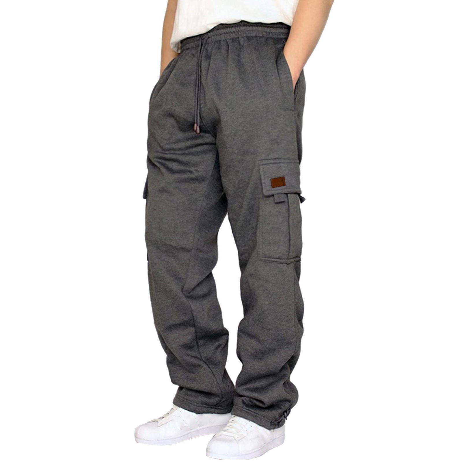 1 Cross-Border Foreign Trade Hot-Selling Men's Casual Fleece-Lined Jogger With Multiple Pockets And Drawstring_voghion.com