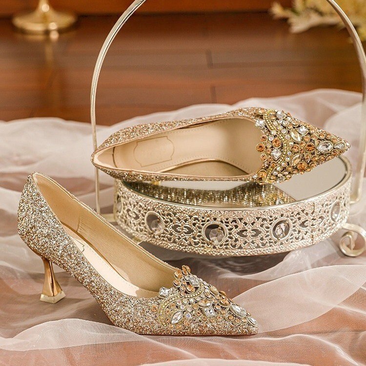 Popular Xiuhe Wedding Shoes, Dual-Purpose High Heels, French-Style Crystal Shoes, Sequined Bridal Shoes, New Models for Spring and Autumn 2026