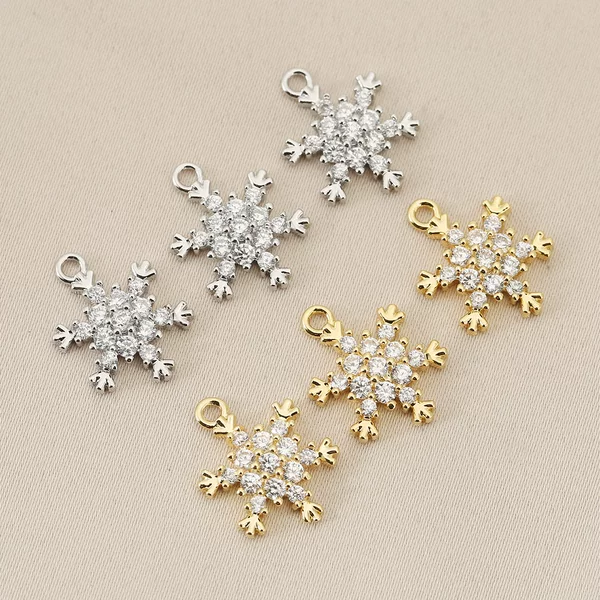 Copper plated real gold color micro inlaid zircon small snowflake pendant diy earrings hairpin tassel jewelry accessories material