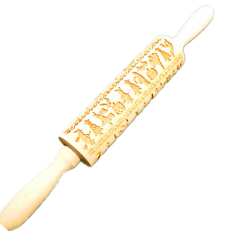 Madera Rolling pin haya grabado láser impresión Rolling pin relieve Rolling pin cuero Navidad fondant galleta presionando palo