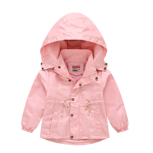 Children's coat Korean style children's clothing solid color waist windbreaker for boys and girls, medium and large children's autumn jacket with detachable hood