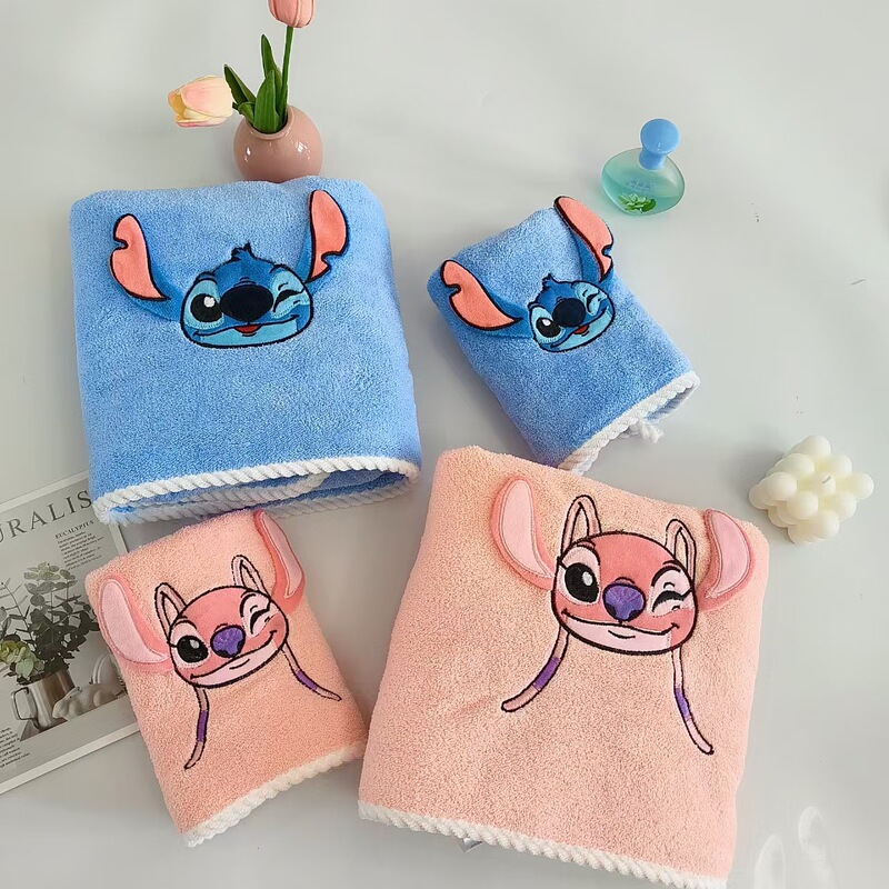 Stitch Towel, Thickened Coral Fleece, Three-Dimensional Ears, Beach Towel, Absorbent, for Adults and Children, Home Use, Bath Wrap