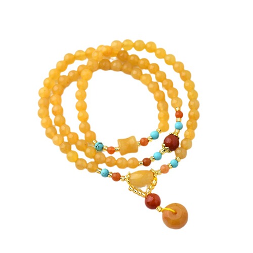 Wholesale Xinjiang gold silk jade multi-circle bracelets safety buckle pendants new Chinese style national trend ethnic style Buddhist beads rosary bracelet