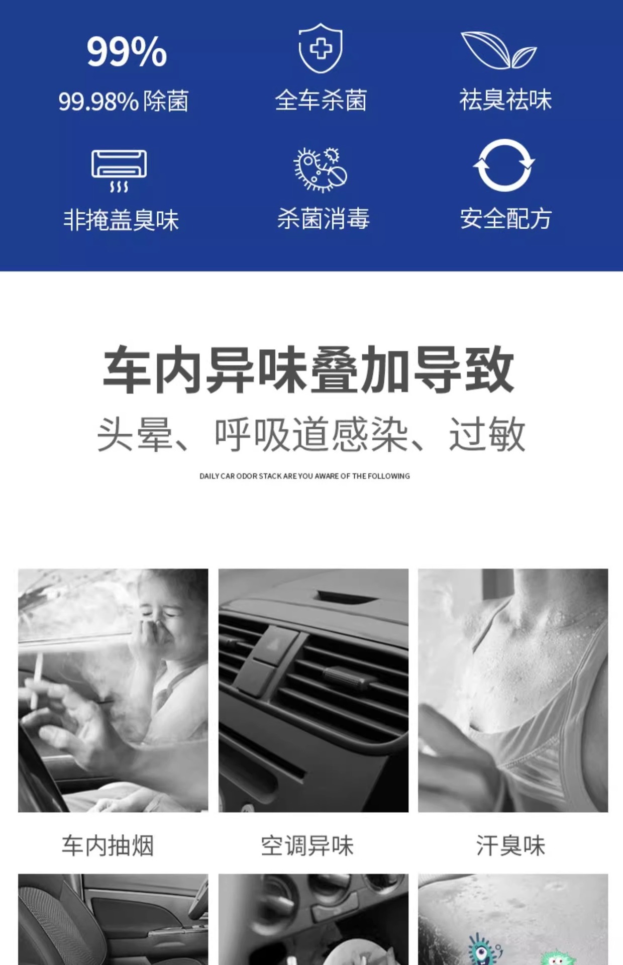 Car Deodorizer, Car Air Conditioner Sterilizer, Odor Removal, Car Interior Fragrance, Air Freshener, Purifier, Fruity Fresh Scent