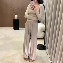 慵懒随行 羊绒卷边抽绳阔腿针织长裤女2025秋冬新款针织休闲裤女