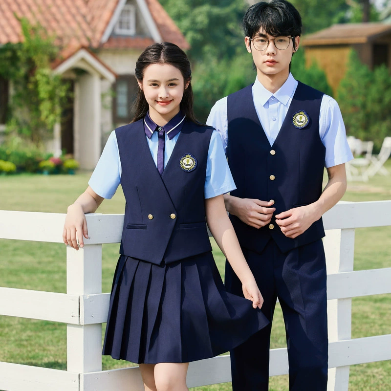 Синий жилет без рукавов унисекс, брюки, короткая юбка, костюм в студенческом стиле, классная форма, школьная форма, костюм для выступления с чтением поэзии