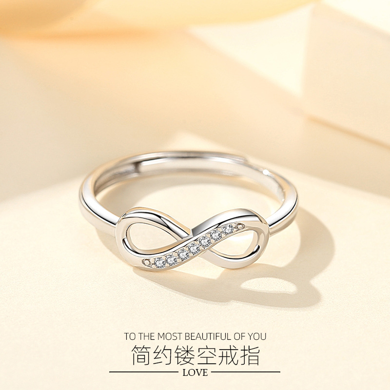 S925 plata esterlina europeo y americano popular joyería anillo 8-palabra transfronteriza anillo ajustable Chapado en platino moda anillo abierto