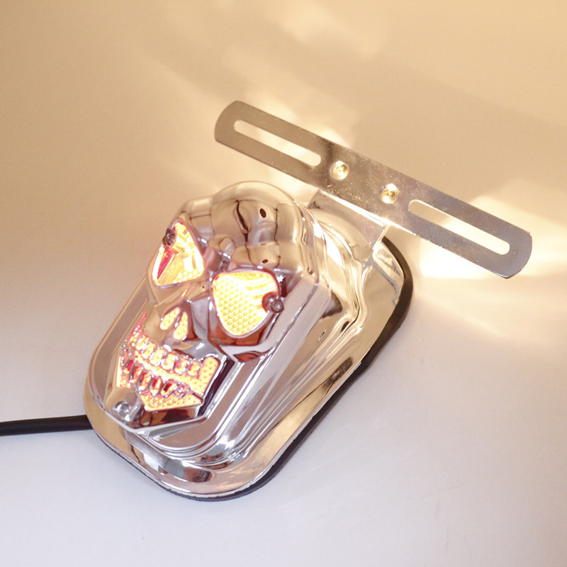 Ch-2016A1 Is Suitable for Harley Motorcycle Skull Electroplated Silver Rear Tail Light Off-Road Vehicle Retro Ghost Face Light